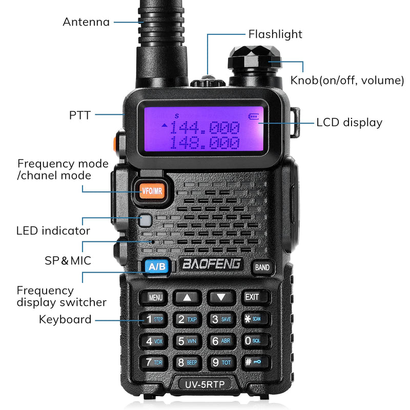 [Australia - AusPower] - Baofeng UV-5RTP Dual Band Two Way Radio, UV-5R 8W High Power Version, Ham Radio Handheld with Earpiece, Black 1 Pack 