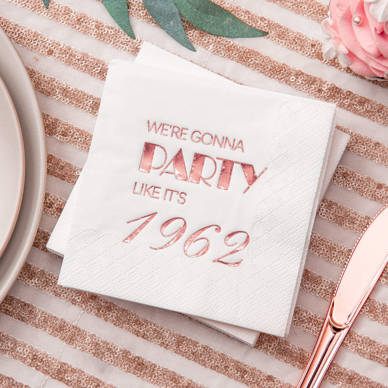 [Australia - AusPower] - Crisky 60th Birthday Cocktail Napkins Rose Gold for Women 60th Birthday Party Decorations for Cake Dessert Berverage Table, 60th Birthday Party Supplies,50 Pcs Disposable Napkins, 3-Ply 
