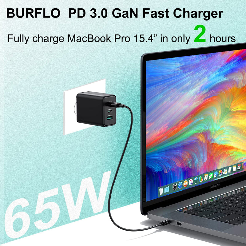 [Australia - AusPower] - USB C Charger,65W Type C QC 3.0 Fast Charging Block,GaN 3-Port Charger Adapter Foldable Wall Charger Plug for Laptops,MacBook Pro/Air,iPad,iPhone 12/11/Pro/Max/Mini,Samsung Galaxy S21 and More-Burflo 