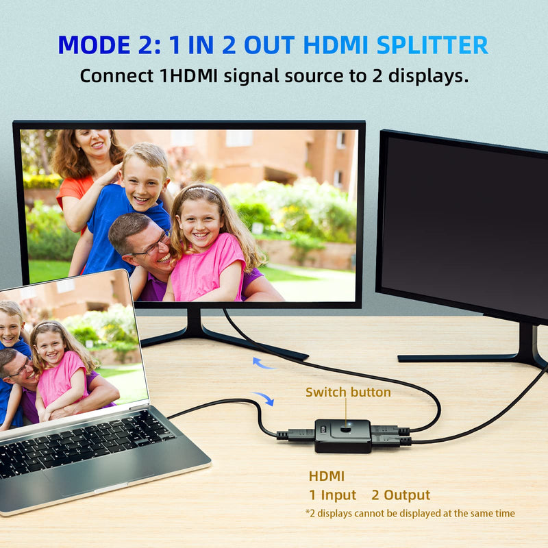 [Australia - AusPower] - HDMI Switch 4k HDMI Splitter, Bi-Directional HDMI Splitter 1 in 2 Out or HDMI Switcher 2 in 1 Out Supports 4K 3D HDMI Splitter for Xbox Switch PS5/4/3 Blu-Ray Player Fire Stick Roku. 