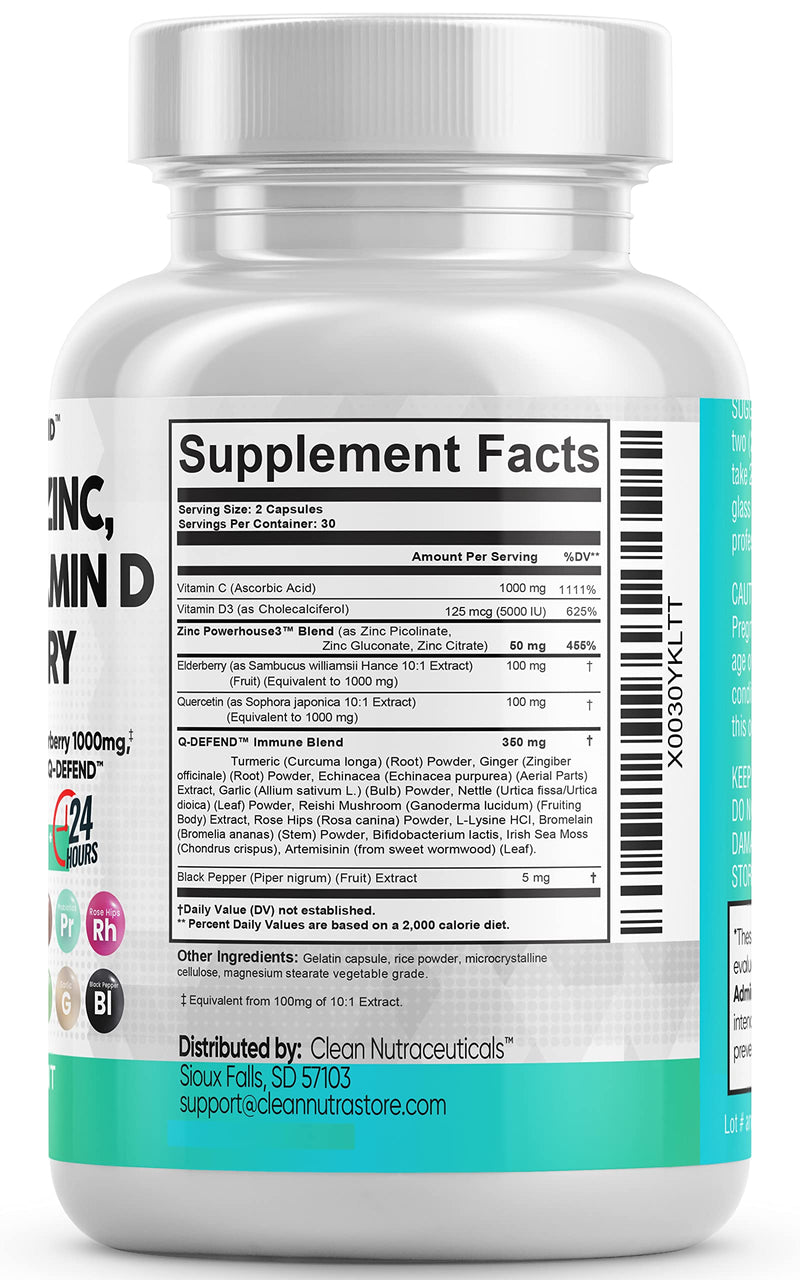 [Australia - AusPower] - Quercetin 1000mg Zinc 50mg Vitamin C 1000mg Vitamin D 5000 IU Bromelain Elderberry - Lung Immune Defense Support Supplement Adults with Artemisinin, Sea Moss, Echinacea, Garlic Immunity Allergy Relief 1 