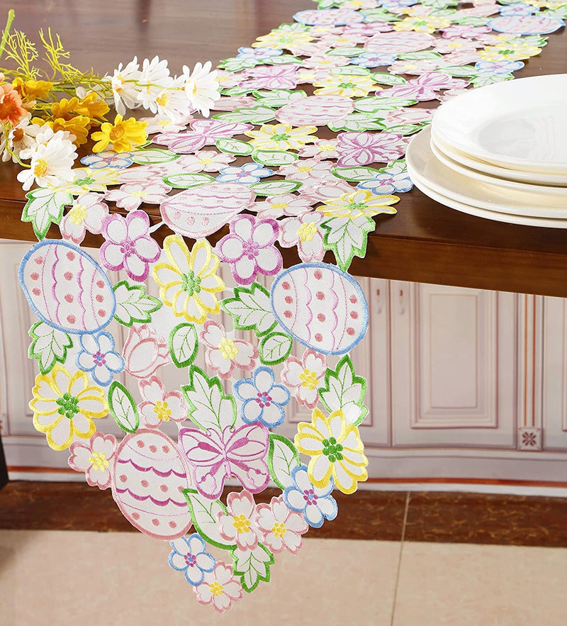 [Australia - AusPower] - Easter Eggs Flowery Table Linen ,Floral Cutwork Embroidered Eggs/Butterfly Dresser Scarf for Home Kitchen Dining Spring Holiday Tabletop Decoration (Runner 13X83(33X210cm, Easter Eggs-2) 