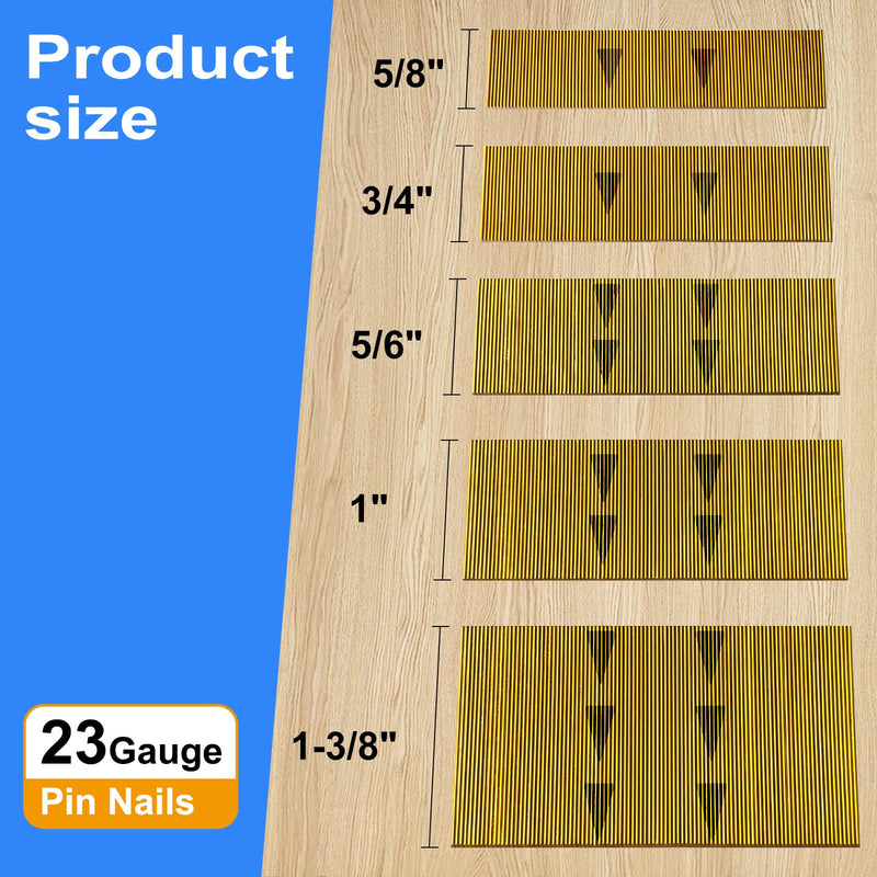 [Australia - AusPower] - SimCos 23 Gauge Pinner Nails (5/8",3/4",5/6",1",1-3/8") assorted 5 sizes' Headless Pin Nails for Molding Cabinetry Building Assembly 