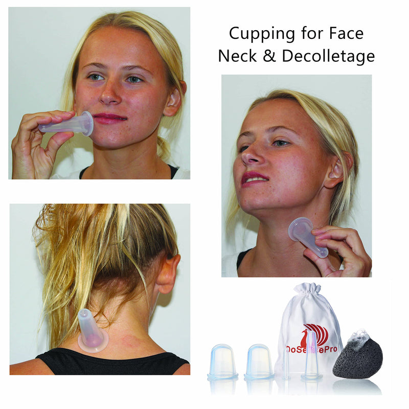 [Australia - AusPower] - Facial Cupping Set Anti Aging - Face and Body Relaxation Gift - Natural Face Lift by DoSensePro - Improve Face, Eyes and Neck Skin Wrinkles + Bonus Konjac Sponge - Anti Cellulite Cupping Therapy Set (2L 1M 1S) 5 Piece Set 