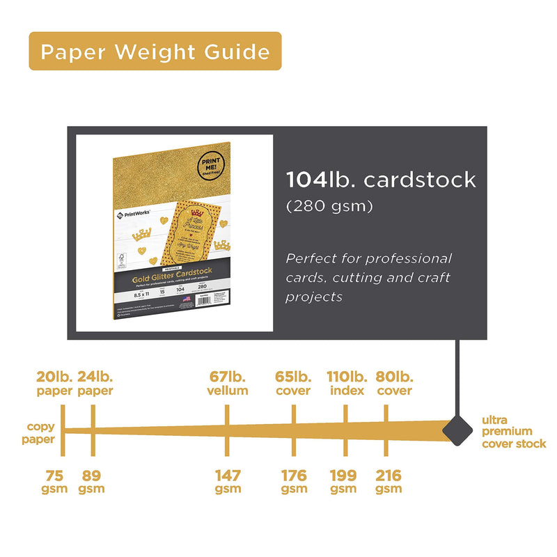 [Australia - AusPower] - Printworks Printable Gold Glitter Cardstock, Perfect for Holiday School and Craft Projects, 15 Sheets, 8.5” x 11” (00516) 