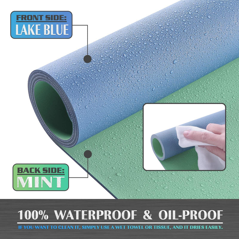[Australia - AusPower] - K KNODEL Desk Mat, Mouse Pad, Desk Pad, Waterproof Desk Mat for Desktop, Leather Desk Pad for Keyboard and Mouse, Desk Pad Protector for Office and Home (Lake Blue, 35.4" x 17") Lake Blue 35.4" x 17" 