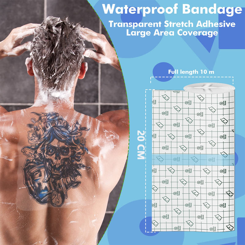 [Australia - AusPower] - Tattoo Aftercare Waterproof Bandage (7.87 in x10.9 yd Roll) Second Skin Wound Healing Protective Skin Adhesive Bandages Transparent Dressing Bandages Tattoo Supplies 7.87 in x 10.9 yd Roll 