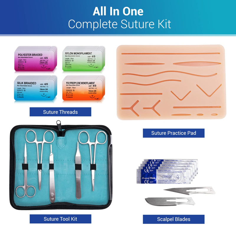 [Australia - AusPower] - Alcedo Suture Practice Kit for Medical Students | Complete Kit (32 Pieces) Include Durable Large Suturing Pad with Pre-Cut Wounds, Tools Kit, and Suture Threads | Perfect for Practice, Demonstration Large Pad 