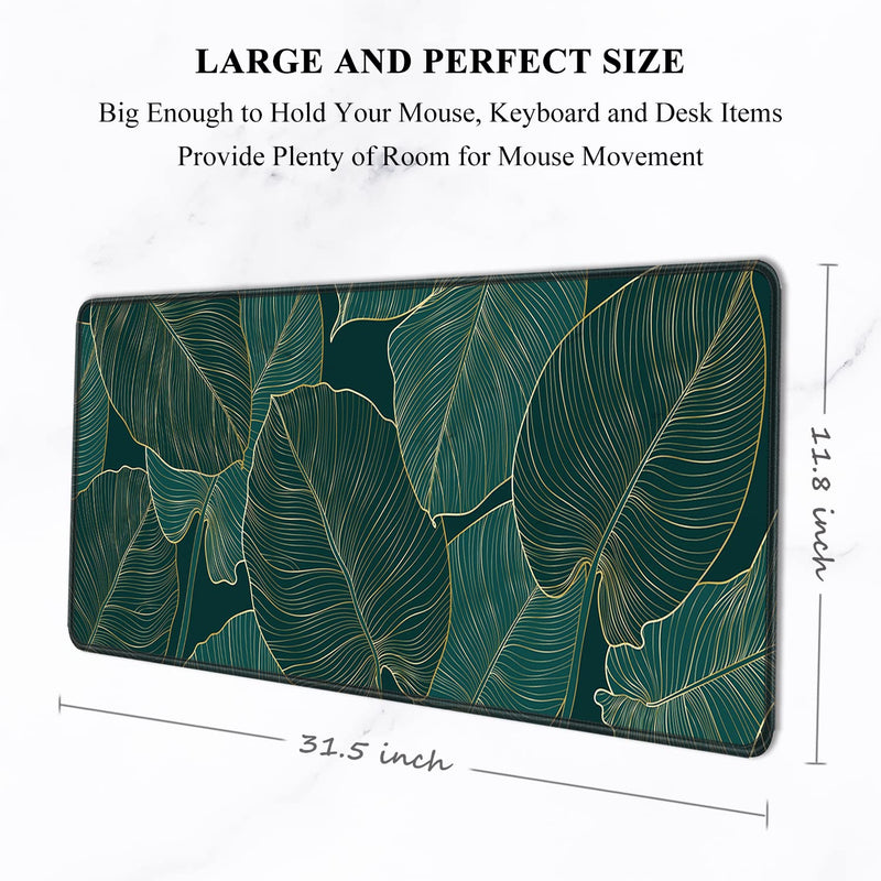 [Australia - AusPower] - Auhoahsil Desk Pad, XL Extended Large Gaming Mouse Pad 31.5 x 11.8 Inch, Waterproof Mousepad with Stitched Edge, Non-Slip Computer Keyboard Laptop Mat for Women Men Office Work, Teal Tropical Leaves 