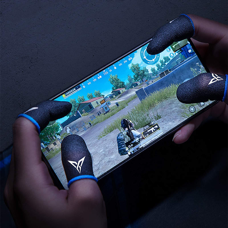 [Australia - AusPower] - HUAYUWA Mobile Game Controller Finger Sleeve Sets [2 Pack], Anti-Sweat Breathable Full Touch Screen Sensitive Shoot Aim Joysticks Finger Gloves for PUBG Games, (Black+Blue) Black + Blue 