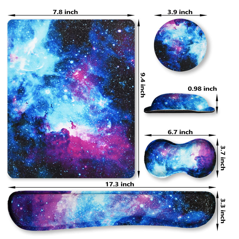 [Australia - AusPower] - ArtSo Keyboard Wrist Rest and Mouse Pad with Wrist Support Set Ergonomic Coaster, Memory Foam Mousepad 4 in 1 Non-Slip Rubber Base Durable Comfortable for Easy Typing Pain Relief, Starry Sky Galaxy 
