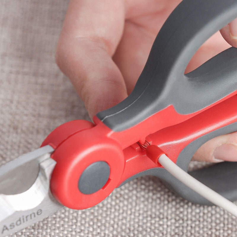 [Australia - AusPower] - Asdirne Electrician Scissors, Heavy Duty Stainless Steel Sharp Blades and Soft Rubber Grip, Electrician Shears with Protective Cover , 6.1 Inch (Gray/ Red) 