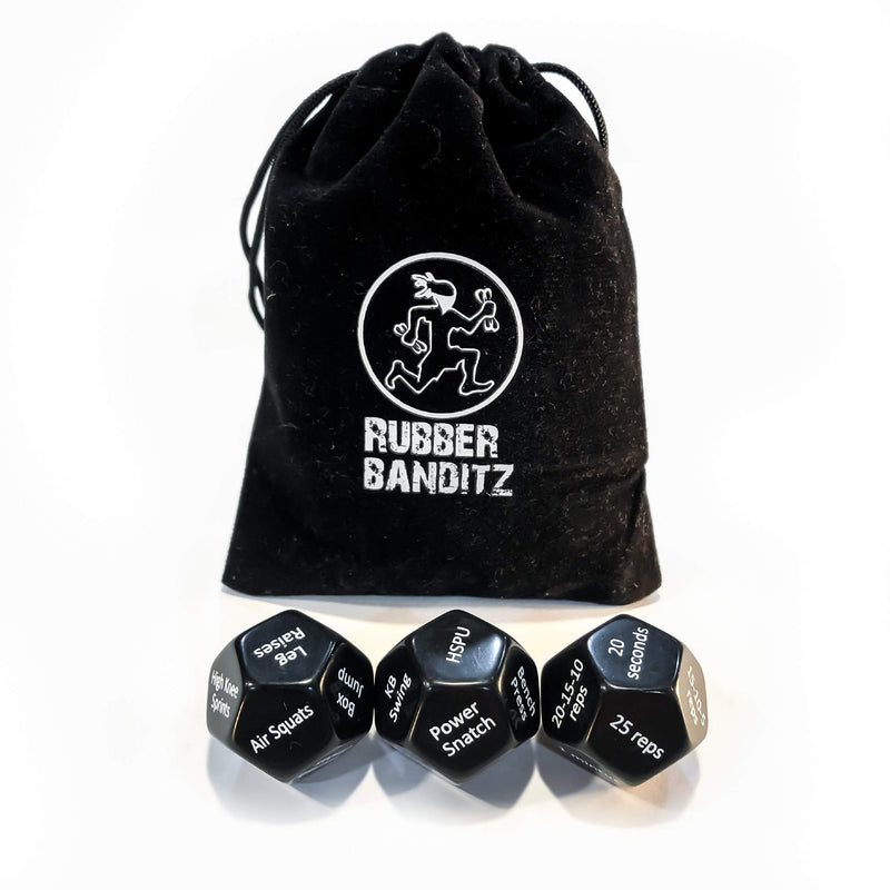 [Australia - AusPower] - Rubberbanditz- Fitness Dice for Workout & Exercise | Three Fun 12 Sided Full Body Workouts | for Crossfit, at Home Workouts & Gyms | Workout Game for Adults and Kids 