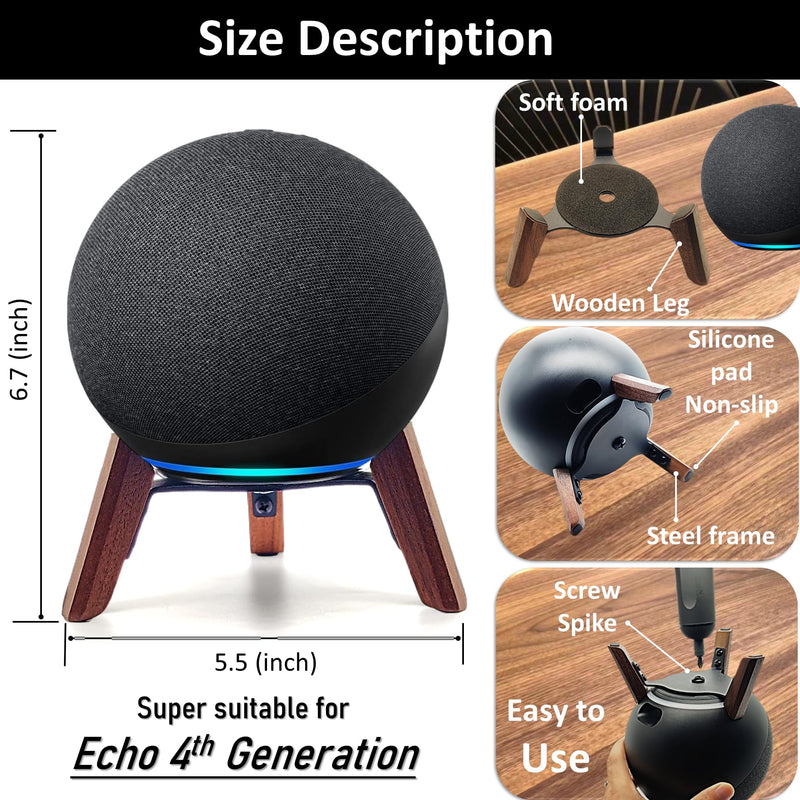 [Australia - AusPower] - Real Wood Stand for Echo (4th Gen) Speaker (2020),Tripod holder Accessories Protect Alexa speaker for Sound better,Secure Stable Wooden Mount with metal frame for all new Echo 4th gen speaker (Walnut) 