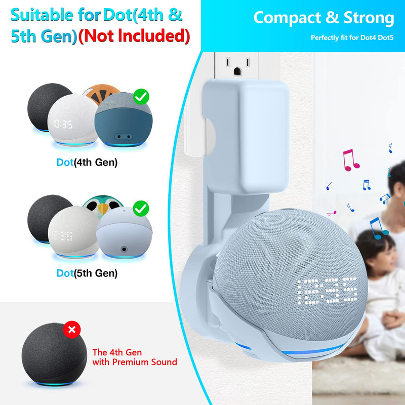 [Australia - AusPower] - ZUOLACO Wall Mount Holder for Echo Dot 5th Generation, Outlet Hanger Stand for Echo Dot (5th & 4th Gen), Space-Saving Dot Accessories with Built-in Cable Management, Hide Messy Wires, Cloud Blue 