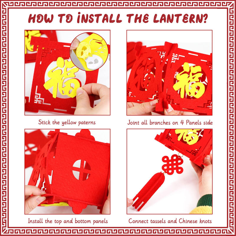 [Australia - AusPower] - 4 Pcs DIY Red Lanterns Kit for Spring Festival - 2024 Chinese New Year Decoration, Chinese New Year DÃ©cor, for Wall and Door, Best Lucky Party Gift for Kids 