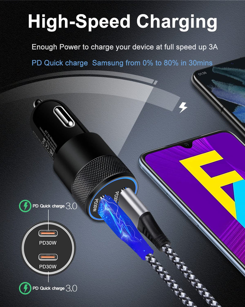 [Australia - AusPower] - USB C Car Charger, 60W Cigarette Lighter Flush Adapter, Type C Fast Charging Car Plug Block for iPhone 13 Pro Max, Samsung Galaxy S21 Ultra, Pixel 6 Pro,3A XL, LG Stylo, AILKIN Automobile USB PD Port 