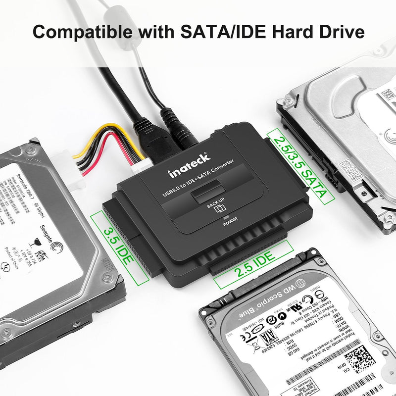 [Australia - AusPower] - Inateck USB 3.0 to IDE/SATA External Hard Drive Reader Fit for Universal 2.5/3.5 HDD/SSD Hard Drive Disk, IDE to USB Adapter with 12V/2A Power Supply and USB 3.0 Cable, UA2001 