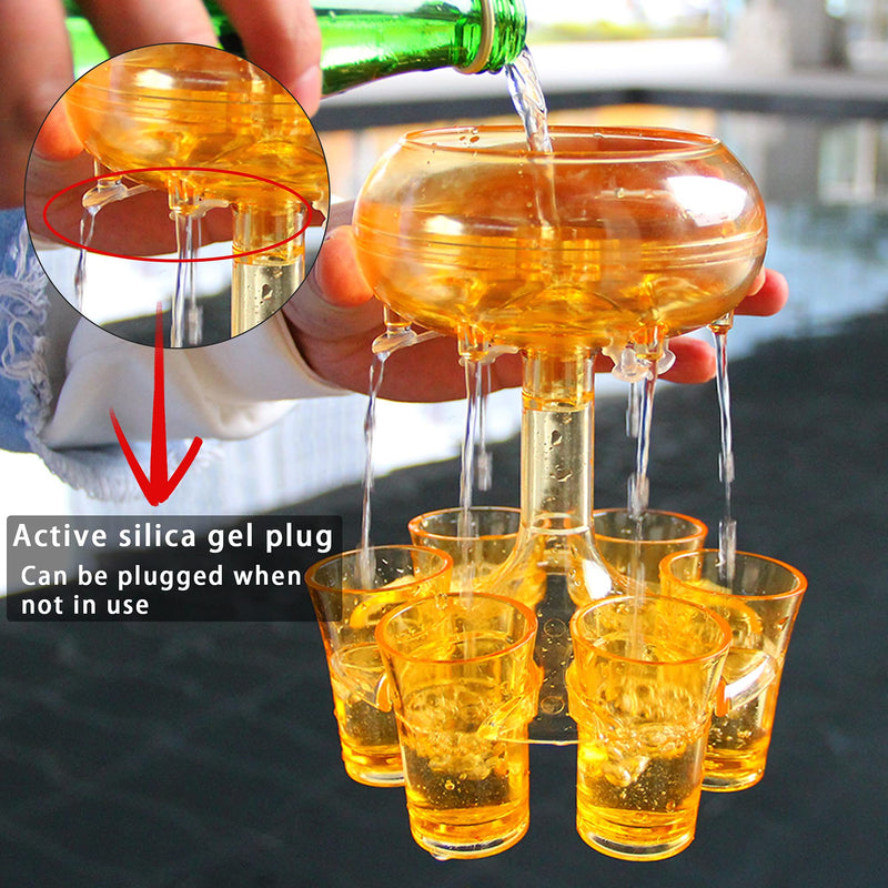 [Australia - AusPower] - 6 Shot Glass Dispenser and Holder Shots Dispenser for Filling Liquids Beverage Dispenser with 6 Cups Cocktail Dispenser Carrier Liquor Dispenser Drink Tool Yellow 