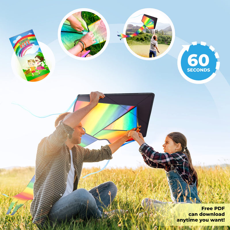 [Australia - AusPower] - aGreatLife Rainbow Kite for Kids Easy to Fly in Low Wind Speed, Beginners Kids Kite for Family Outdoor Games and Activities, Extremely Easy to Assemble - Large Delta, Giant Beach Kites for Adults 