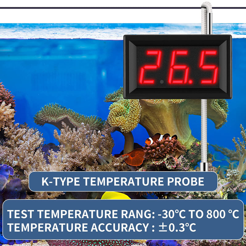 [Australia - AusPower] - 2 Pieces -30-800 Degree Centigrade Digital Temperature Meter with 0.5 m K-Type Thermocouple Temperature Sensor and 2-Wires Reverse Polarity Protection with Red LED Display Black Case 