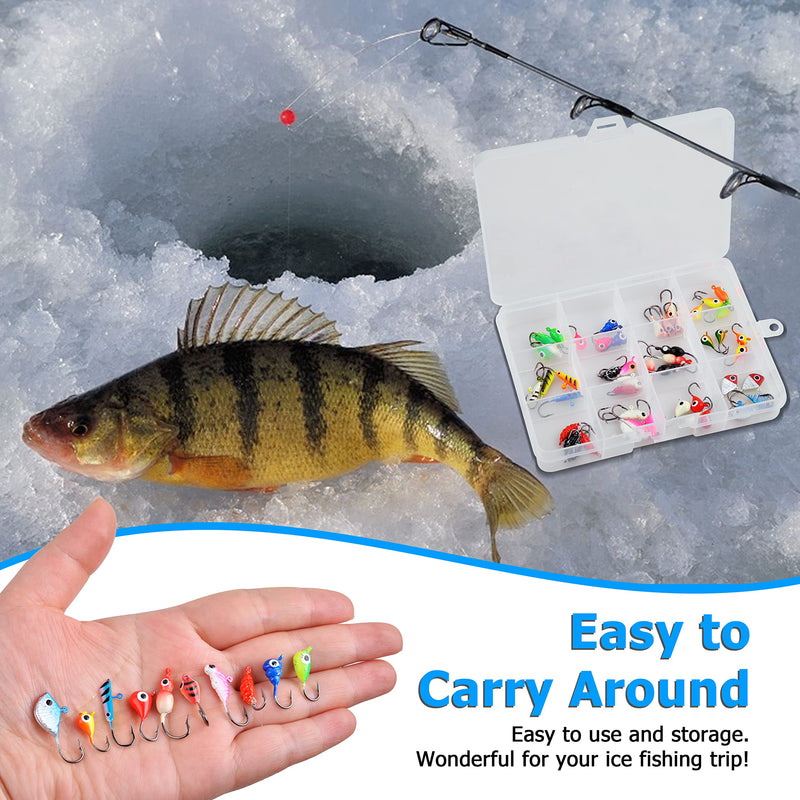 [Australia - AusPower] - Ice Fishing Jigs Lures kit,48pcs Luminous Ice Fishing Gear Crappie Panfish Jigs Head Fishing Hooks Set for Winter Ice Jigging Walleye Perch Bluegill 