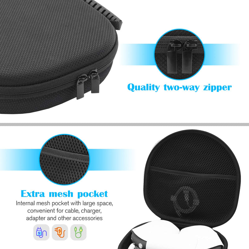 [Australia - AusPower] - ProCase Hard Case for New AirPods Max, Travel Carrying Headphone Case with Silicone Earpad Cover & Mesh Pocket, AirPods Max Protective Portable Storage Bag -Black Black 