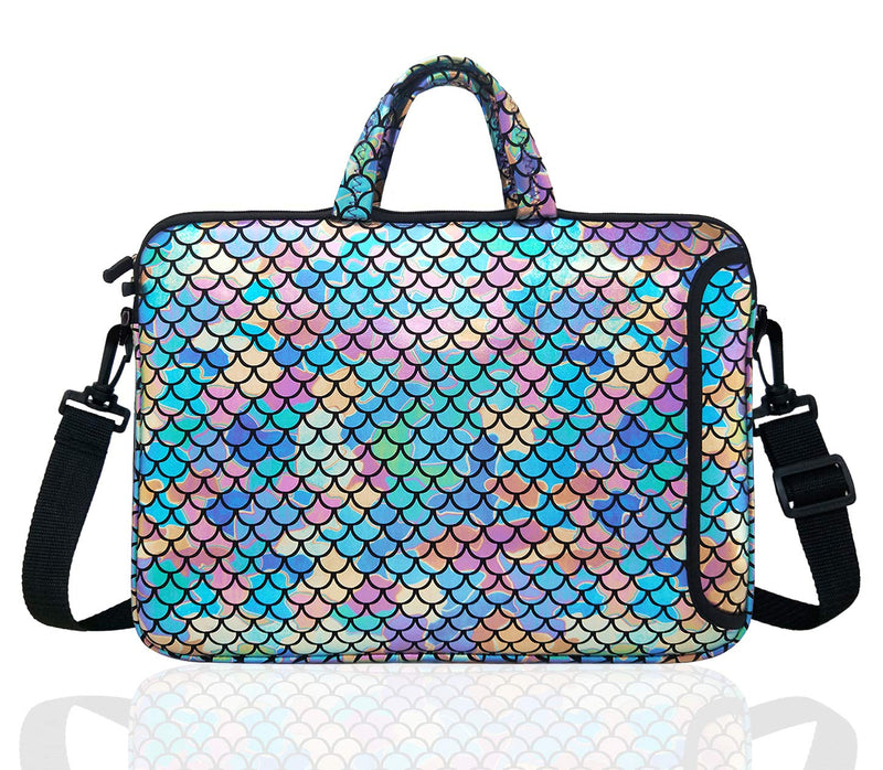 [Australia - AusPower] - 15.6-Inch Laptop Shoulder Carrying Bag Case Sleeve For 14" 15" 15.6 inch Macbook/Notebook/Ultrabook/Chromebook, Mermaid Scale (Colorful) Colorful 