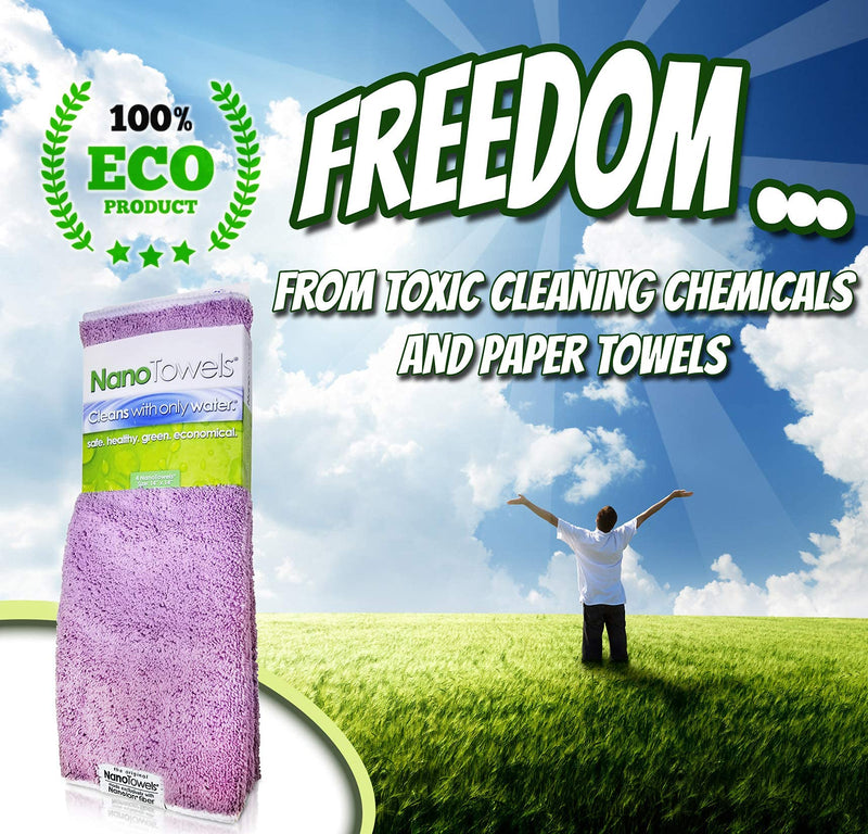 [Australia - AusPower] - Nano Towels - The Amazing Eco Fabric That Cleans Virtually Any Surface With Only Water. No More Paper Towels Or Toxic Chemicals. 4-Pack (14x14", Lavender) 