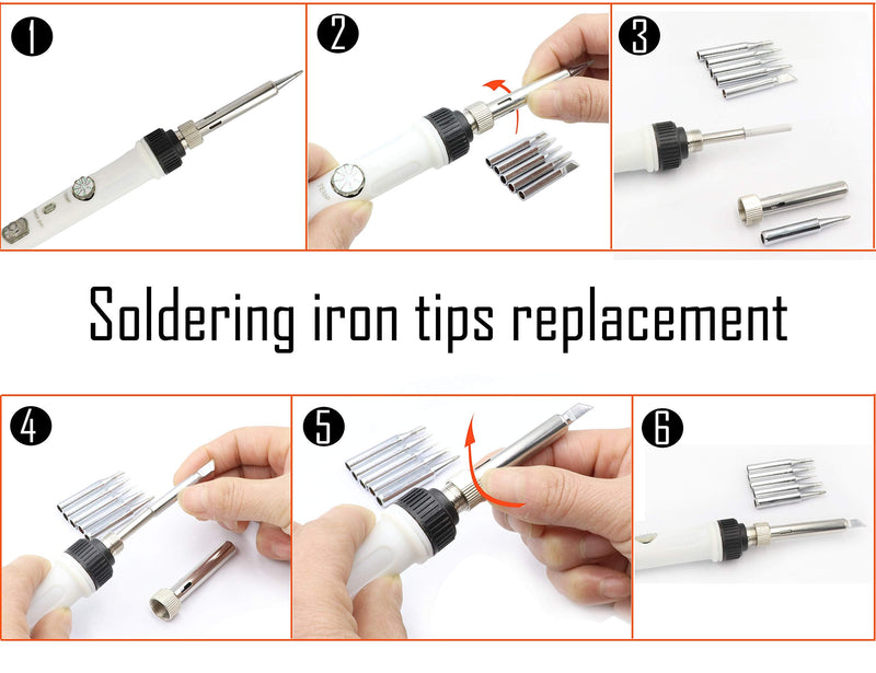 [Australia - AusPower] - LBY Electric Soldering Iron Kit, (60W ,110V) Adjustable Temperature Welding Tool, with 5pcs Soldering Tips, Soldering Iron Kit Electronics (with switch), Stainless Steel, Copper, (White) 