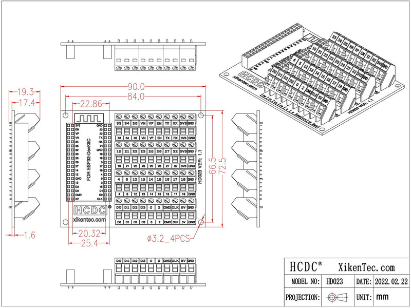 [Australia - AusPower] - Screw Terminal Block Breakout Module Board for ESP32-DevKitC 