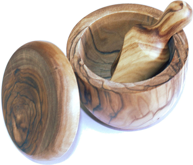 [Australia - AusPower] - Olive wood Salt Cellar with Olive wood Salt Spoon set (3 Inch each) - Asfour Outlet Trademark 