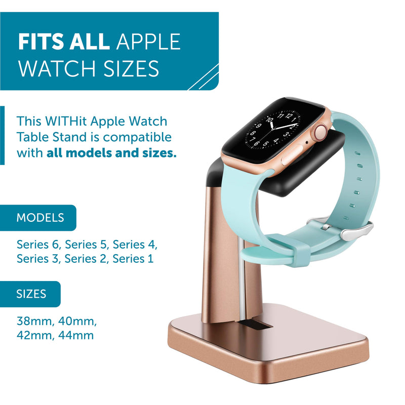 [Australia - AusPower] - WITHit Smart Watch Stand Compatible with Apple Watch, Gold – Watch Docking Station Fits All Models/Sizes/Cases – Practical and Convenient Watch Charging Station, Protects from Spills/Scratches 