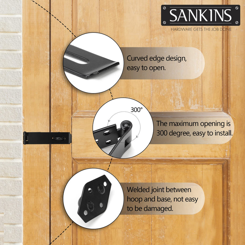 [Australia - AusPower] - SANKINS 7-1/2" Heavy Duty Door Lock Hasp Latch, 1/8" Thicker Iron Gate Hasp Latches Safety Packlock Clasp Locking with Lengthen Screws for Outdoor Doors, Gates, Shed, Drawers, Cabinets, Black 