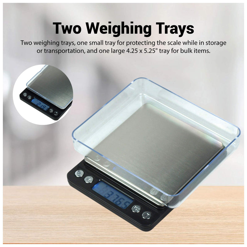 [Australia - AusPower] - Horizon High Precision, Professional Grade Small, Mini, Pocket Digital Scale with Trays, LCD Display, Ready to Go, Sleek Design 500g by 0.01g, Great 4 Measuring Food, Herbs, Spices, Coin or Whatever 