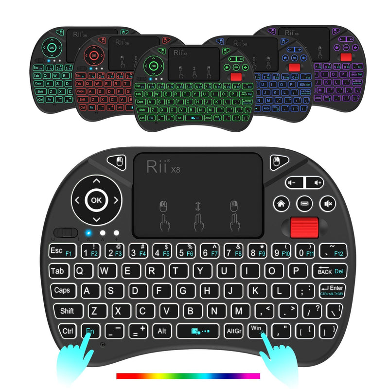 [Australia - AusPower] - Mini Keyboard,Rii X8 Portable 2.4GHz Mini Wireless Keyboard Controller with Touchpad Mouse Combo,8 Colors RGB Backlit,Rechargeable Li-ion Battery for Google Android TV Box, PS3, PC, Pad,Nvidia Shield 