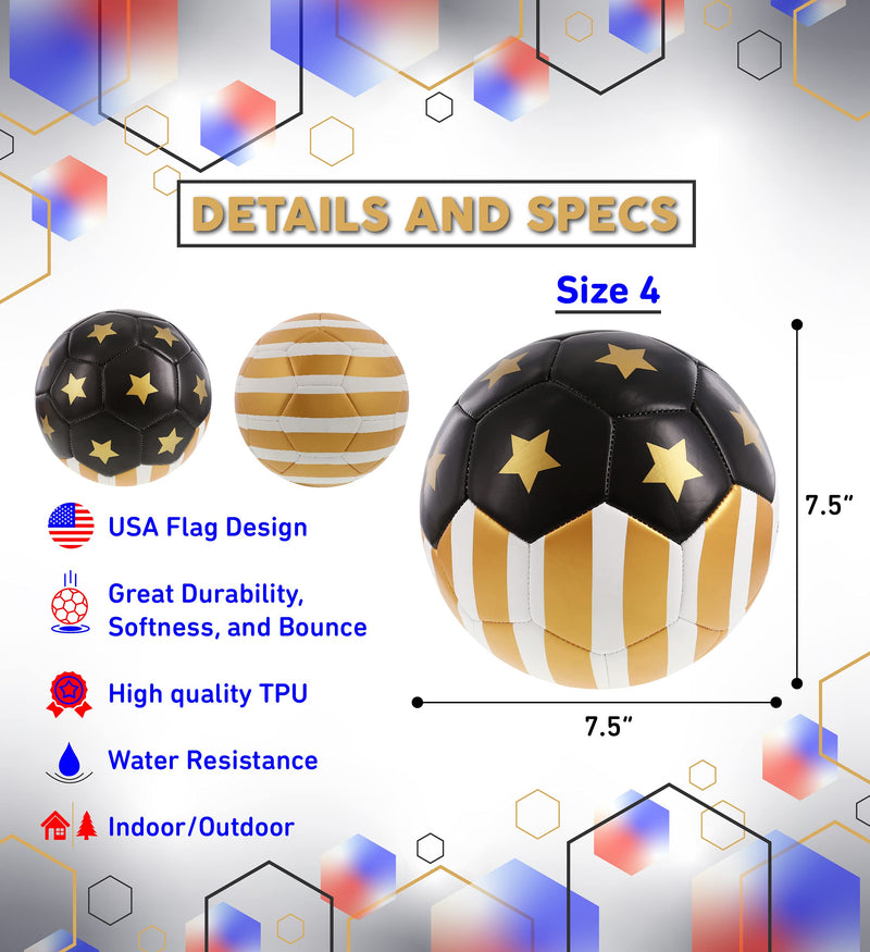 [Australia - AusPower] - Barocity Golden US Flag Soccer Ball - Premium Official Match Ball with Gold Stars Artwork, Durable Sport Boys and Girls Gold Soccer Ball for Indoor, Outdoor, Training, and Practice Games Size 5 