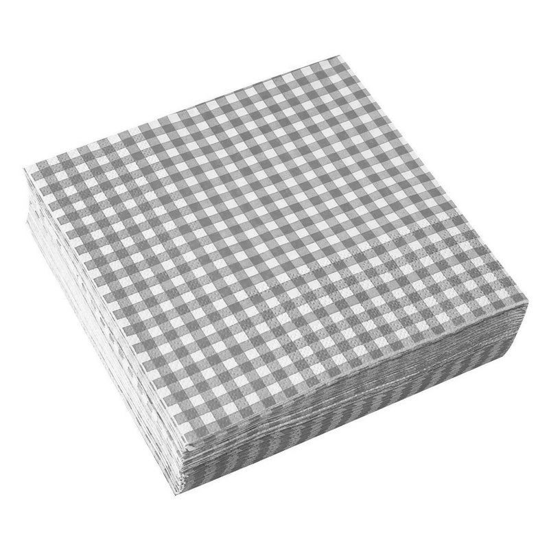 [Australia - AusPower] - Gatherfun Disposable Paper Napkins Grey and White Gingham for Dinner Picnic and Parties (Pack of 50) Gray Plaid 50 Count (Pack of 1) 