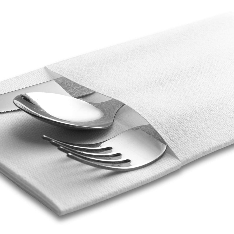 [Australia - AusPower] - Laura Stein Linen Style Easy Set White Napkins with Pocket (50 Pack) | Disposable Napkins of, Soft Touch & High Absorbency | Napkins for Parties, Weddings, Restaurants, Events or at Home Easy Set Napkin With Pocket 
