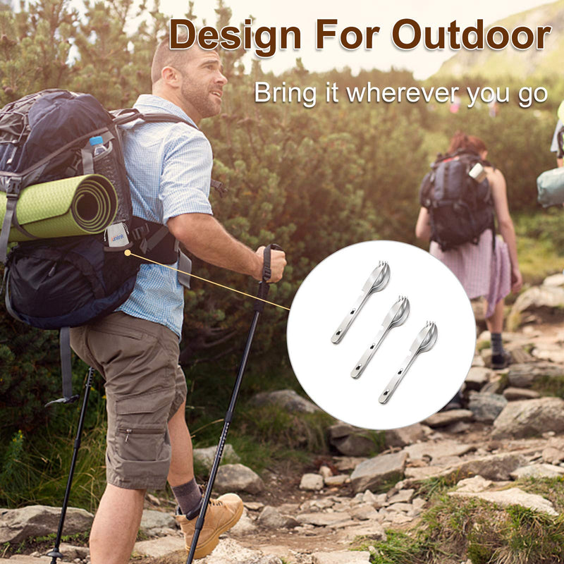 [Australia - AusPower] - KINLINK 4-in-1 Camping Utensils 3-Pack, Portable Stainless Steel Spoon, Fork, Knife & Bottle Opener Combo Set, Travel/Camping/Hiking/Picnic/Barbecue/Outdoor Backpacking Utensils with Carrying Bag 