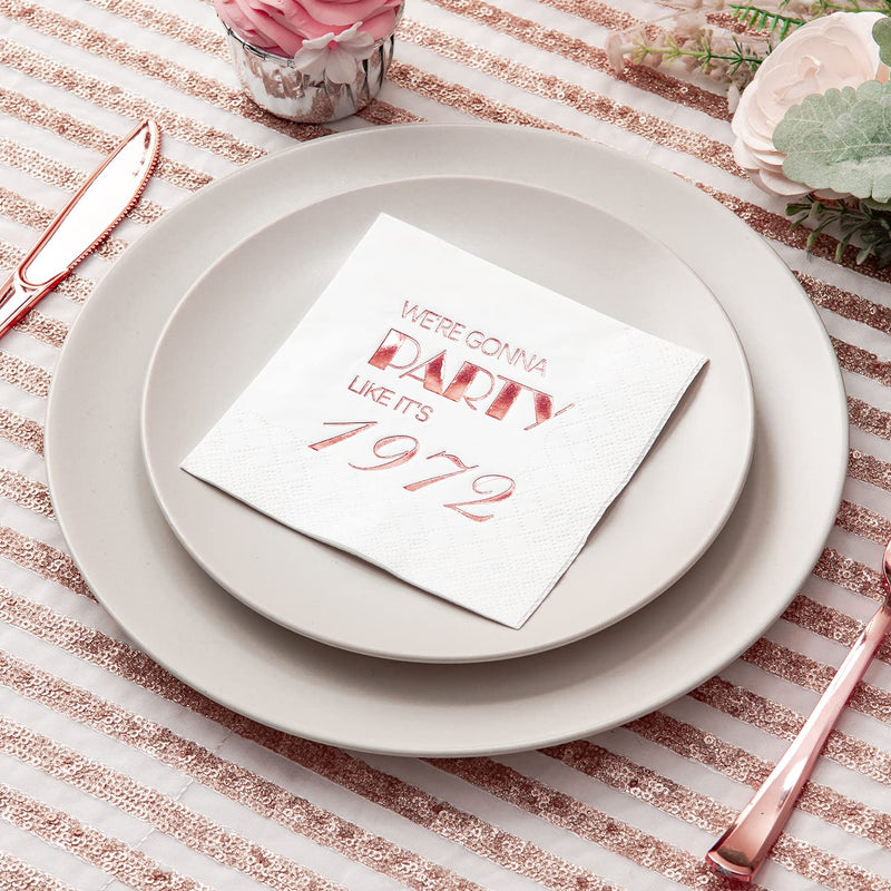 [Australia - AusPower] - Crisky 50th Birthday Cocktail Napkins Rose Gold for Women 50th Birthday Party Decorations for Cake Dessert Berverage Table, 50th Birthday Party Supplies,50 Pcs Disposable Napkins, 3-Ply 