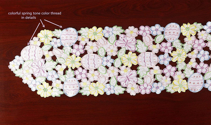 [Australia - AusPower] - Easter Eggs Flowery Table Linen ,Floral Cutwork Embroidered Eggs/Butterfly Dresser Scarf for Home Kitchen Dining Spring Holiday Tabletop Decoration (Runner 13X83(33X210cm, Easter Eggs-2) 