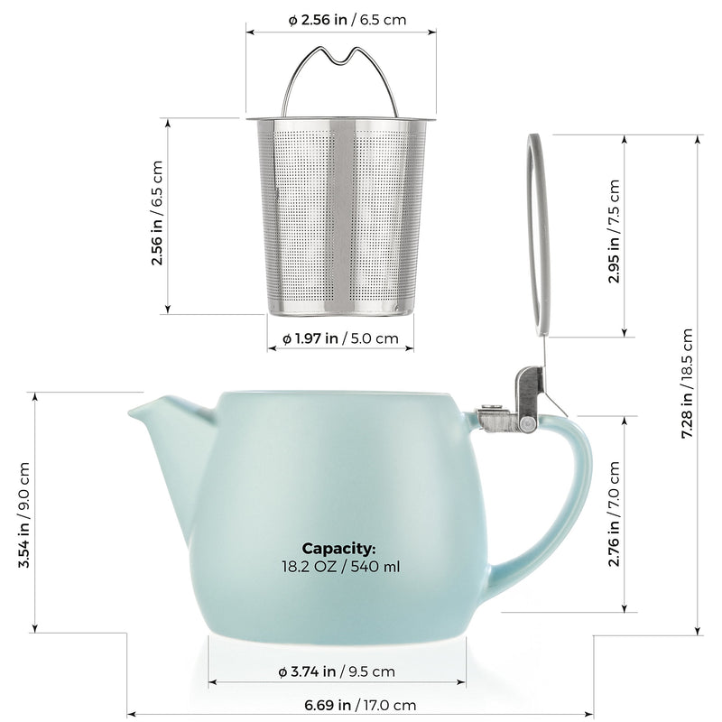 [Australia - AusPower] - Tealyra - Pluto Porcelain Small Teapot Turquoise - 18.2-ounce (1-2 cups) - Matte Finish - Stainless Steel Lid and Extra-Fine Infuser To Brew Loose Leaf Tea - 540ml 