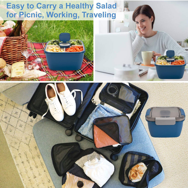 [Australia - AusPower] - Freshmage Salad Lunch Containers To Go, 2 Packs 52 oz Salad Bowls with 3 Compartments, Salad Tupperware for Salad Toppings, Men, Women (Blue+Blue) Blue+Blue 