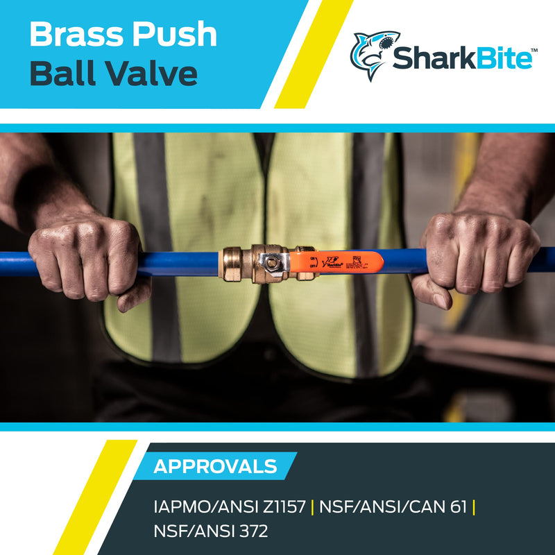 [Australia - AusPower] - SharkBite 1/2 Inch Ball Valve, Push to Connect Brass Plumbing Fitting, Water Shut Off, PEX Pipe, Copper, CPVC, PE-RT, HDPE, 22222-0000LFA 