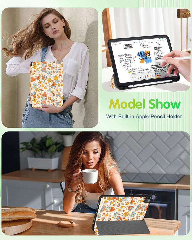 [Australia - AusPower] - Uppuppy for iPad Air 5th/4th Generation Case 10.9, for iPad Pro 11 Inch Case Girl Cute Kids Women Folio Cover Pencil Holder Mushroom Design Girly Kawaii Teen for Apple iPad Air 5/4 (2022/2020)/Pro 11" 1-for Air 10.9"/Pro 11"-Mushroom 
