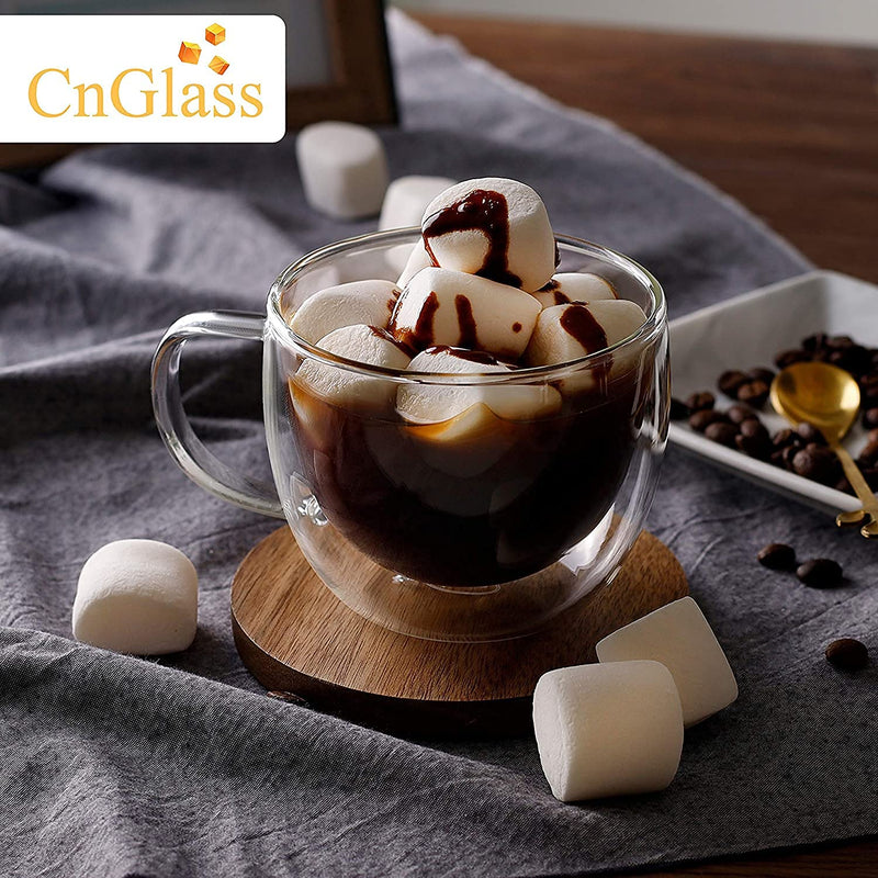 [Australia - AusPower] - CnGlass Cappuccino Glass Mugs 8.1oz,Clear Coffee Mug Set of 2 Espresso Mug Cups,Double Wall Insulated Glass Mug with Handles(Latte Glasses,Tea) 8.1OZ/240ML 
