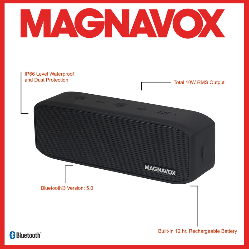 [Australia - AusPower] - Magnavox MMA3928 Waterproof Portable Bluetooth Speaker in Black | True Wireless Stereo (TWS) Bluetooth Speaker | AUX Port Supported | IP66 Waterproof and Dust Protection | 