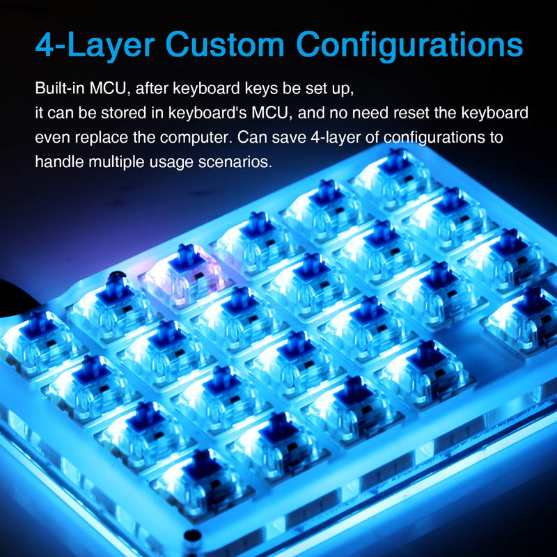 [Australia - AusPower] - Koolertron One Handed Macro Mechanical Keyboard, Portable Mini One-Handed Mechanical Gaming Keypad 23 Fully Programmable Keys ((Blue Backlit/Blue switches)) White/Blue backlit/Blue switches 
