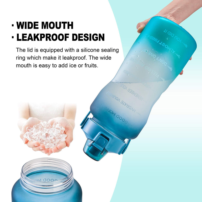 [Australia - AusPower] - 64oz Leakproof Free Drinking Water Bottle with Motivational Time Marker BPA Free for Fitness, Gym and Outdoor Sports (Navy/Green Gradient) 